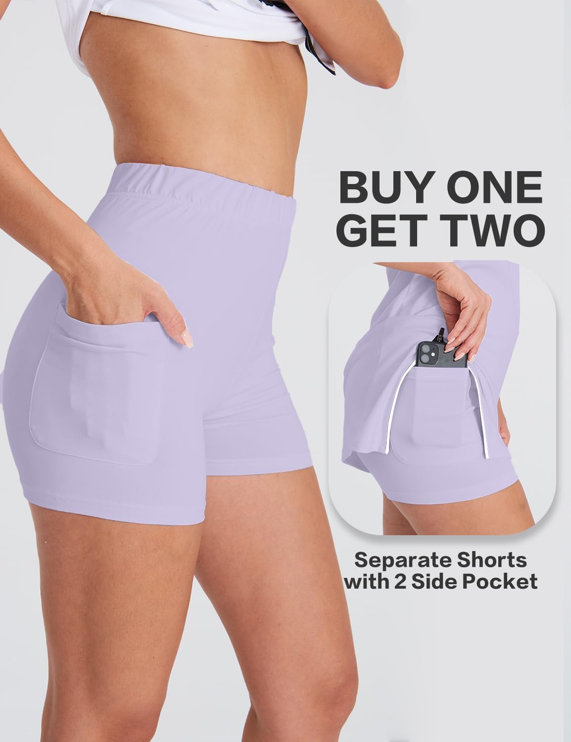 Hiverlay Tennis Golf Dresses for Women Athletic Dress with Inner Shorts 2 Pockets for Exercise Workout UPF 50+ Purple s - Image 4