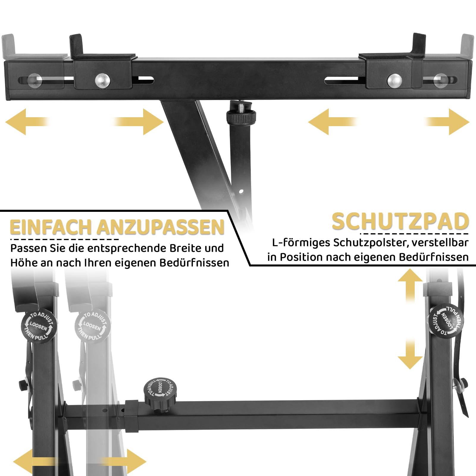 Keyboardständer, Z-Form Klavierständer, Robuster &Tragbarer Digitalpianoständer, Verstellbarer Klavierständer mit 4 Rollen & Kopfhörerhaken,Geeignet für Digitalpianos mit 54-88 Tasten, Schwarz