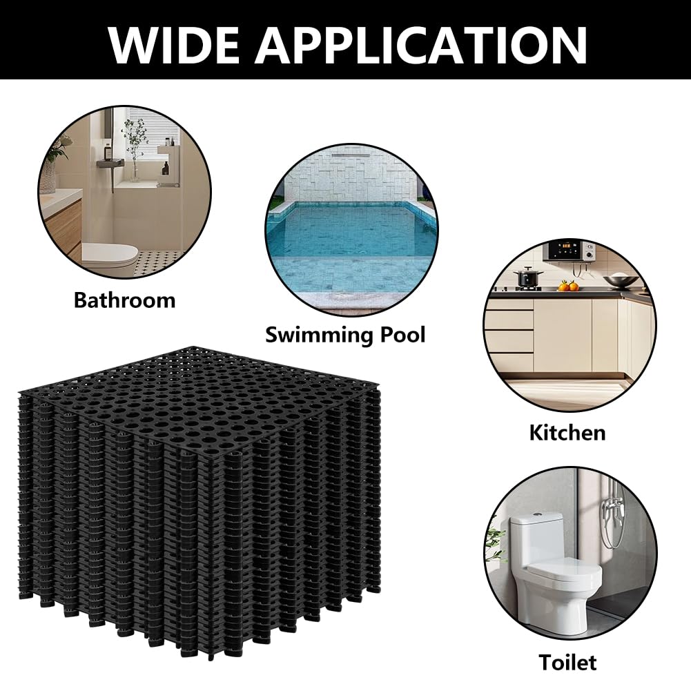 30 Pack Drainage Interlocking Tiles, 12"x12" Modular Interlocking Floor Tiles with 1 Pc Plastic Hammer Non Slip Rubber Floor mat with Holes for Pool Bathroom Deck Kitchen Patio (30, Black) — Amazon image 4