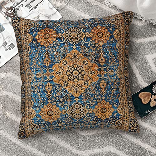 Zewasiil Antique Blue Persian Kirman Rug Print 4 Throw Pillow Cover Soft Velvet Decorative Vintage Throw Pillowcases Cushion Case For Home Decor Living Room Bed Couch Sofa Car Outdoor 18"X18" #TOP2