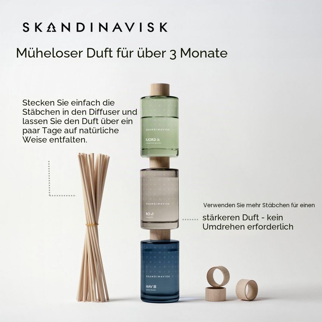 Skandinavisk HAV 'Meer' Duftstäbchen Diffusor mit 8 Stäbchen; Duftnoten: Salziges Sprühwasser (Gischt) und Seegras, Weißdorn und Strandrose, 100 ml.