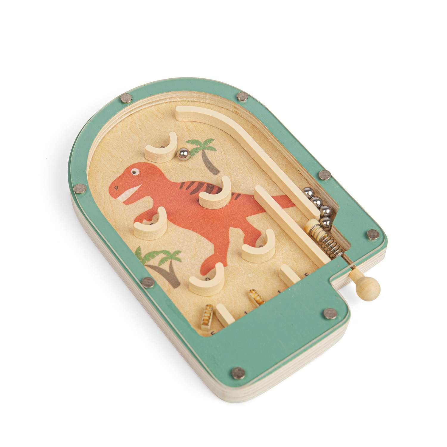 Bigjigs Toys Pinball Game (T-Rex) - Mini Wooden Dinosaur Game, Pocket Money Gifts For Girls & Boys, Kids Party Bag Fillers, Age 3 Years Old +