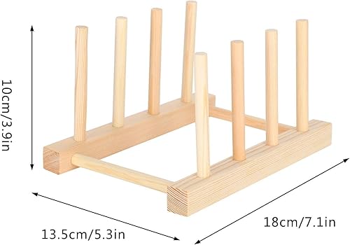 Miniatura 3 de Estante de madera para platos de 3 piezas, soporte para tapa de olla, organizador de gabinete de cocina para tazón, taza, tabla de cortar, tapa de