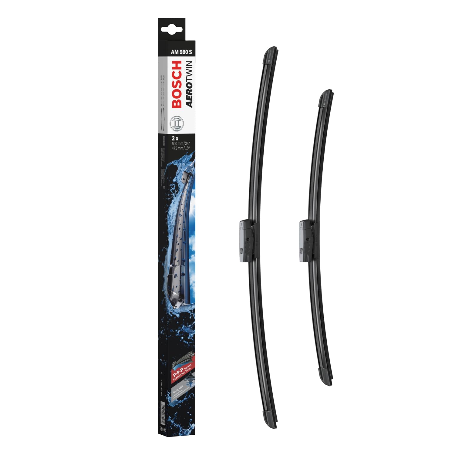 Bosch Aerotwin AM 980 S Front Windscreen Wipers, 2 Blades, 600 mm / 475 mm