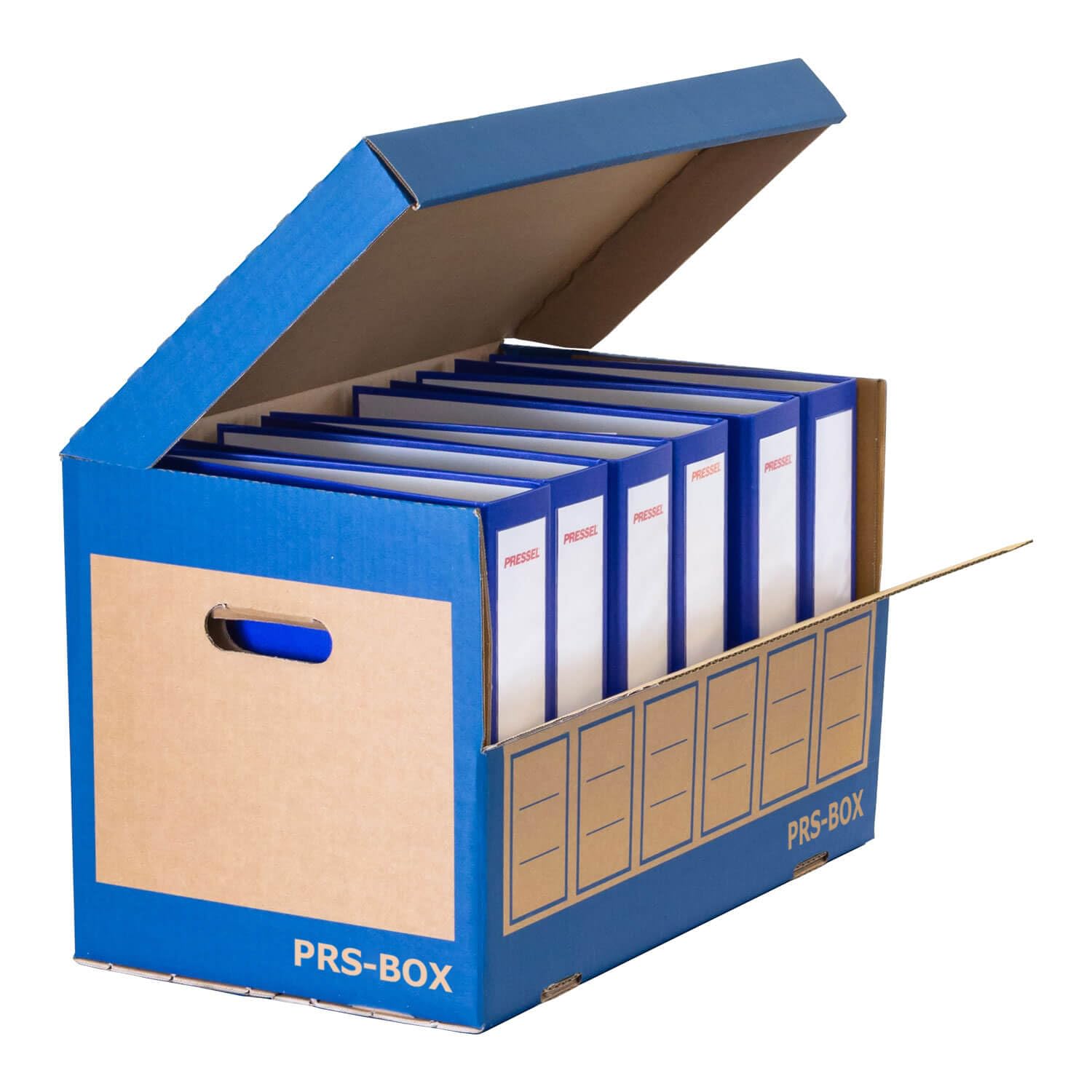 PRS Lot de 10 boîtes d'archives pour 6 classeurs, naturelle/bleue, (dent pour classeur PRESSEL, boîte d'archive)