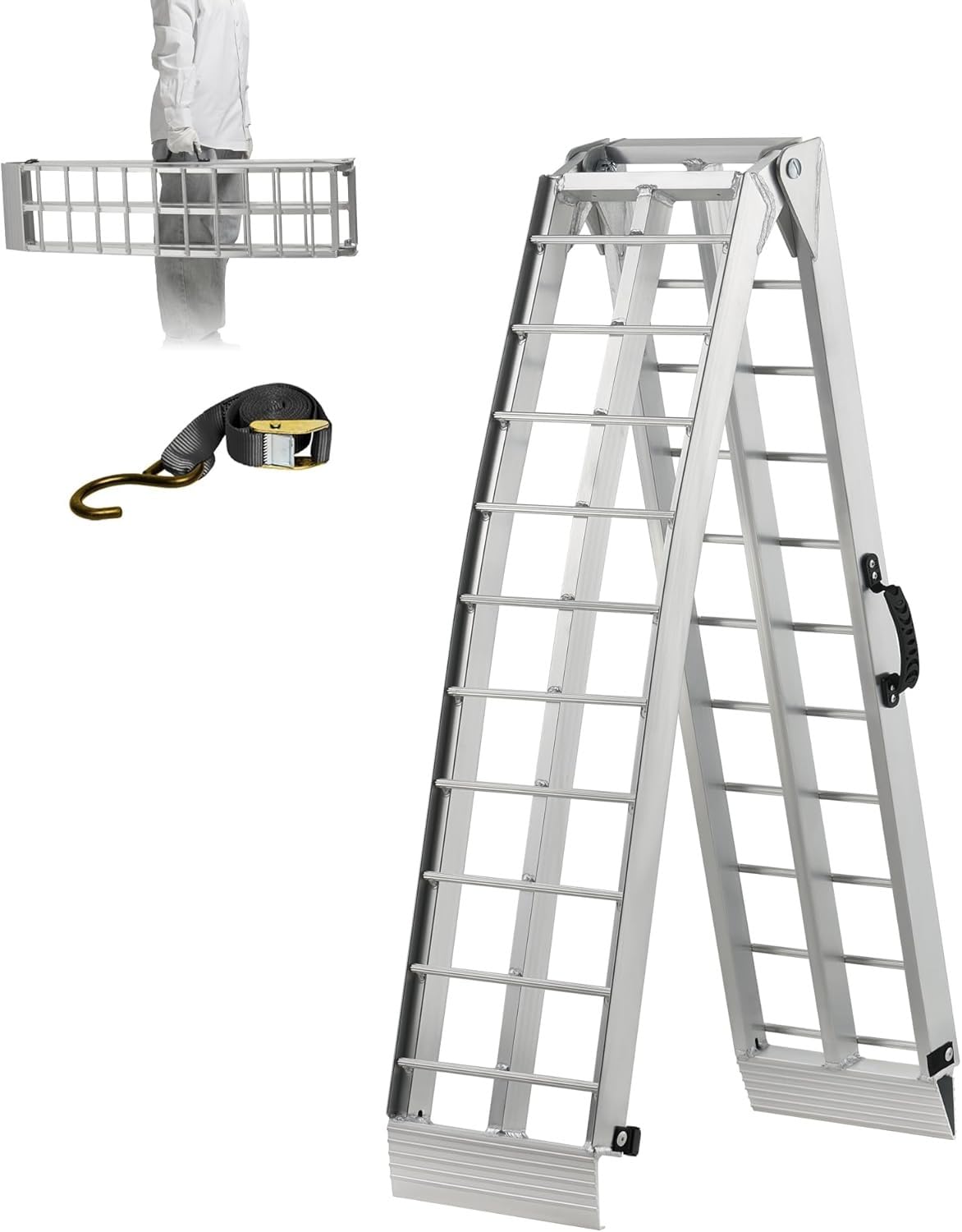gardhom Rampa plegable para remolque, 340 kg, 226 x 30 x 5 cm, aluminio, rampa de carga para silla de ruedas, bicicleta y coche