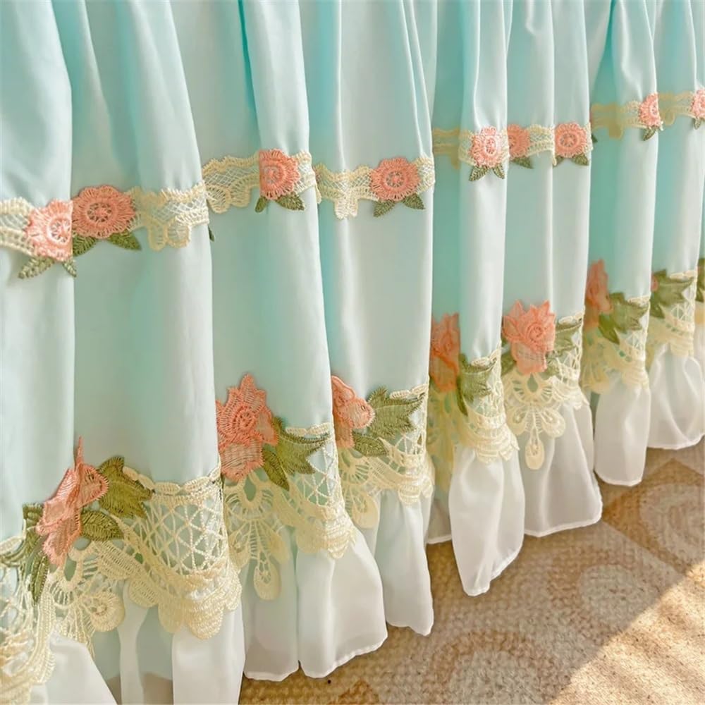 Juego de Sábanas Juego de Cama Estilo Princesa Coreana for Todas Las Estaciones, 4 Piezas, Funda nórdica con Volantes y Bordado de Encaje con faldón de Cama.(1.5M Bed Skirt 4pcs)