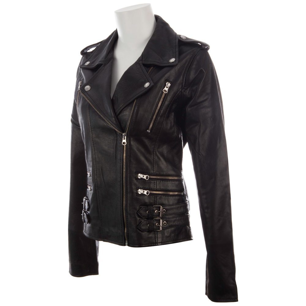 Aviatrix Giacca da Donna Motociclista Vera Pelle Super Morbida Multi Zip Asimmetriche (AGSM)