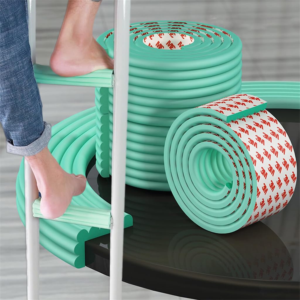 Azonee Bunk Bed Ladder Pads, Soft Extra-Wide Edge Protector, Self-Adhesive Bunk Bed Ladder Cover Foam Padding Traction Treads for Stair Steps, Sharp Edges, Table, Desk, Furniture, 6.5 Ft, Light Green