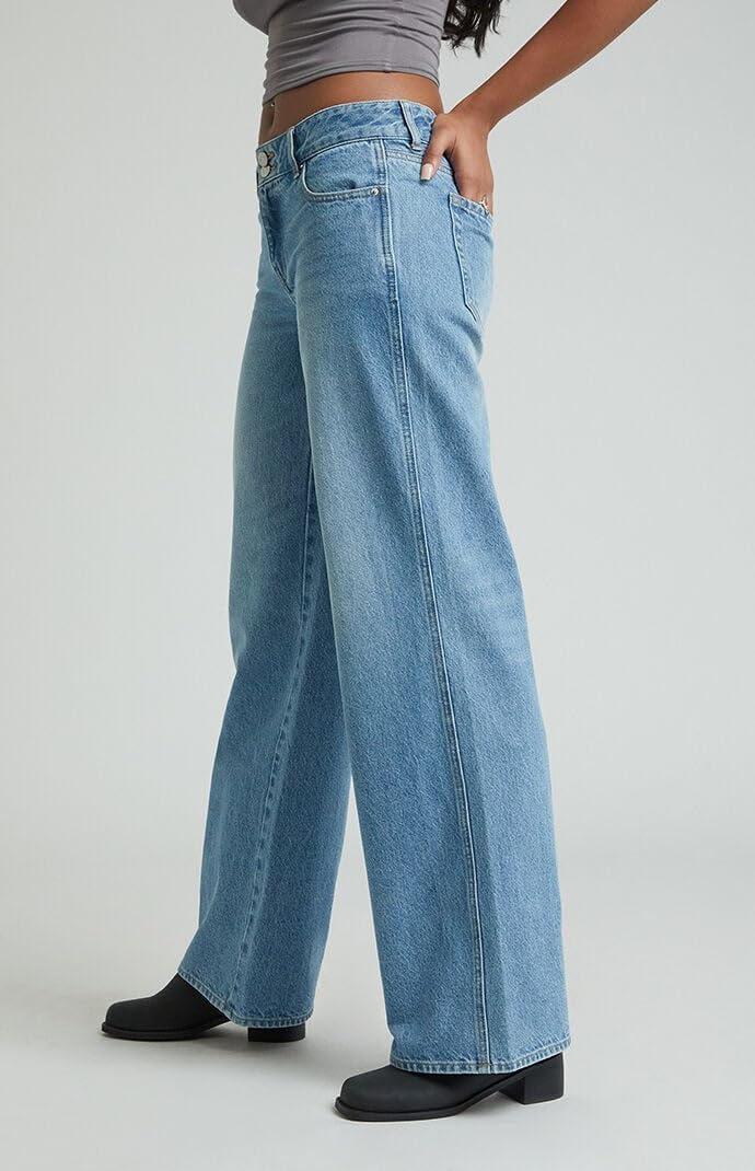 PacSun Women's Casey Low Rise Baggy Jeans Double Button Medium Indigo