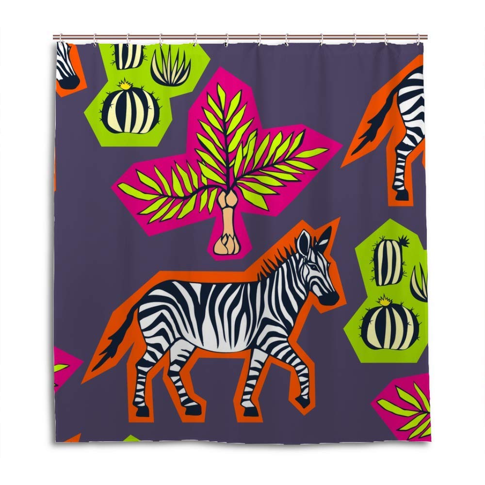 Rideau de douche zèbre noir et blanc CHEHONG lavable en polyester avec crochets 182x183 cm