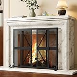 CHOEZON Fireplace Screen with Sliding Doors, Wrought Iron Mesh, 37.7' L x 30.9' W Metal Fire Spark Guard Protector, Fire Place Standing Gate, for Living Room, Bedroom, Black TPF01BB