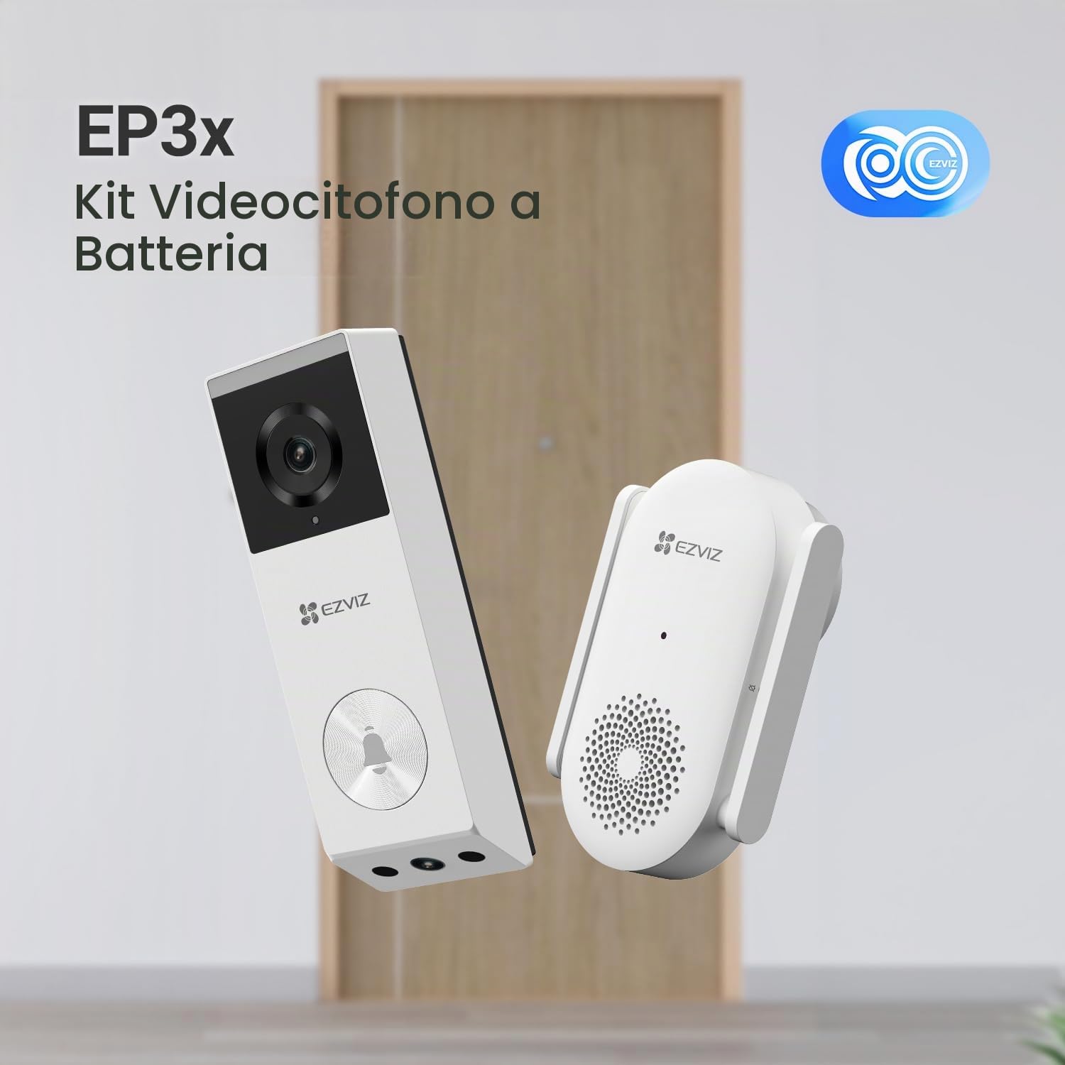 EZVIZ Videocitofono EP3x, doppia lente 3MP/2K e 2MP Smart Doorbell Camera, campanello batteria senza fili, rilevamento movimento umano e pacchetto, visione notturna a colori, conversazione