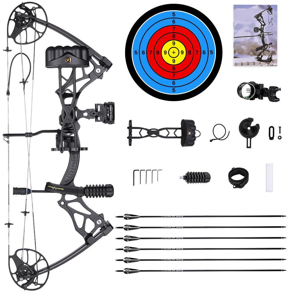 Compound Bow Package for Adults and Teens, 0-70 Lbs Draw Weight,23.5"-31" Draw Length,Limbs Made in USA,Lightweight Design,Archery Hunting Bow Set, Fully Adjustable,2024 New