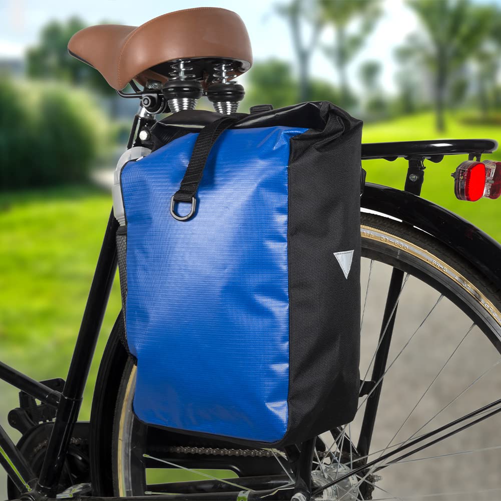 BAKAJI Borsa per Bicicletta Capacità 15 L, Bagaglio Bici Extra Large per Ciclismo, Tessuto Impermeabile Grande Volume, Portabagagli con Tracolla Trasportabile, Materiale Rinforzato Resistente (Blu)