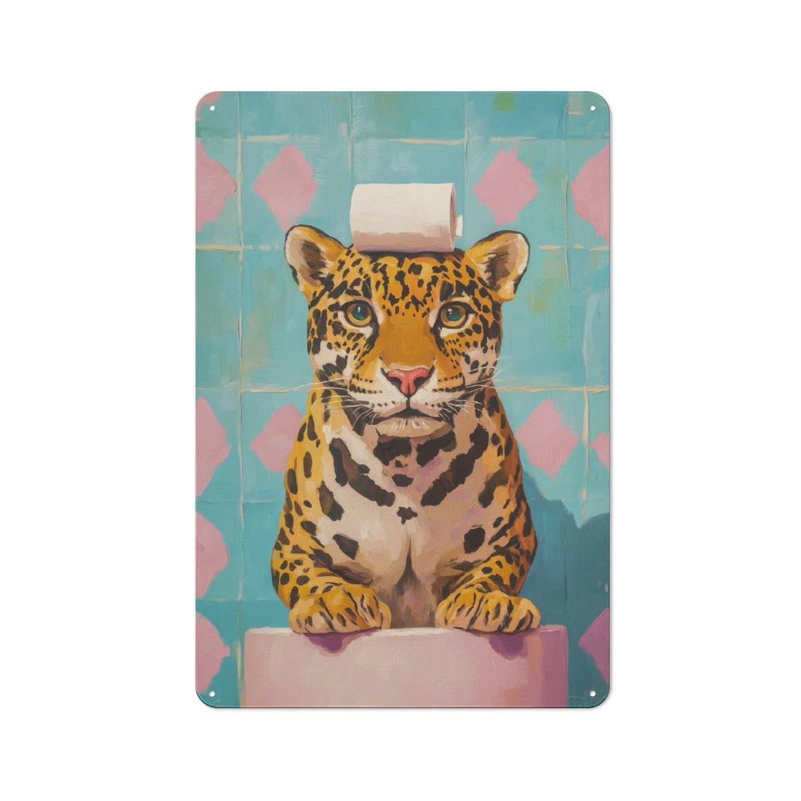 Junmoney Jaguar With Toilet Paper Metal Wall Sign 30X20cm Featuring For Garage Wall, For Themed Room Decoration, For Living Room And Hallway Decor