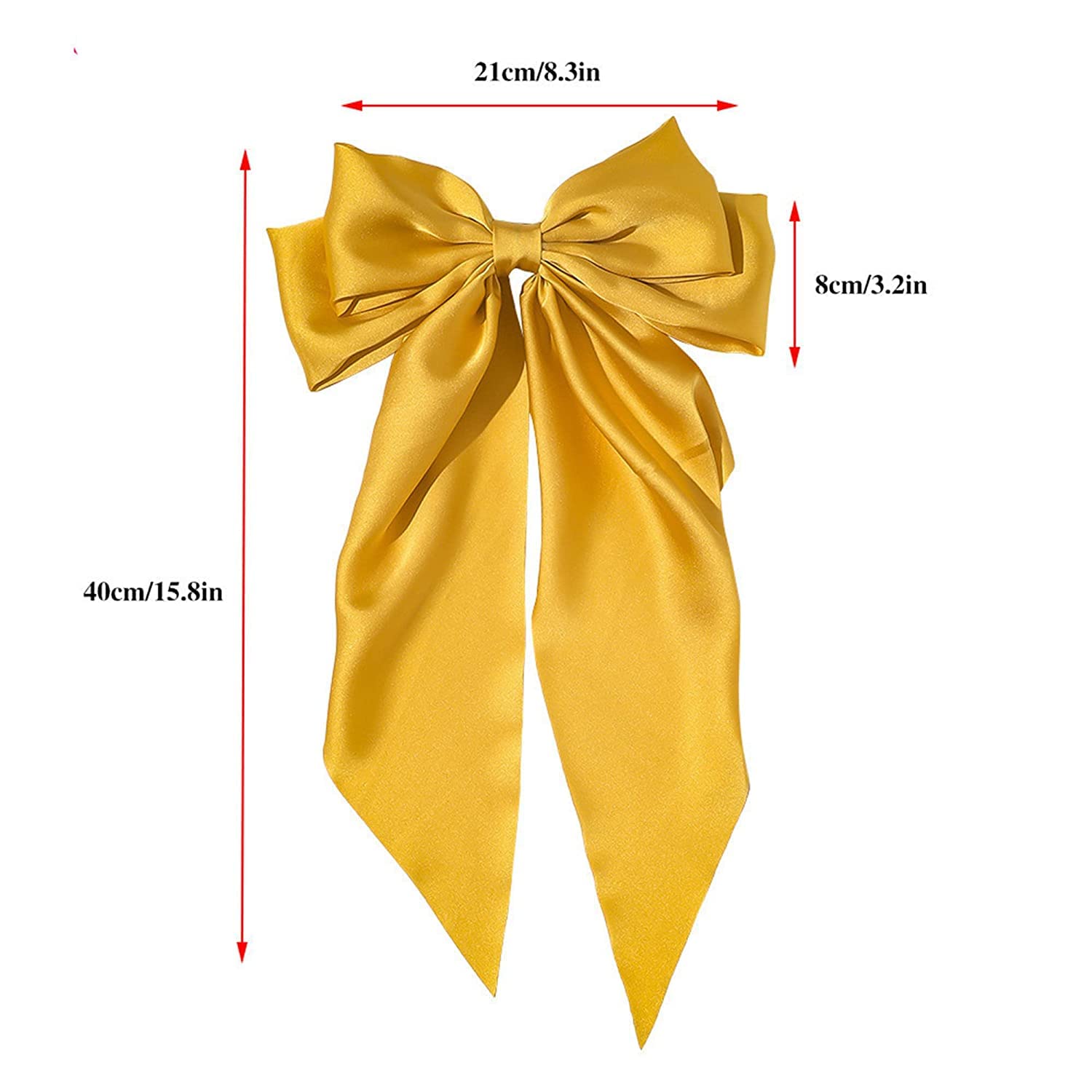 M T BROTHERS - 1 PIECE Big Satin Layered Hair Bows for Women Girls 11 Inch Barrette Hair Clip Long Black Ribbon Bows French Style Hair Accessories (11 IN, YELLOW) 3