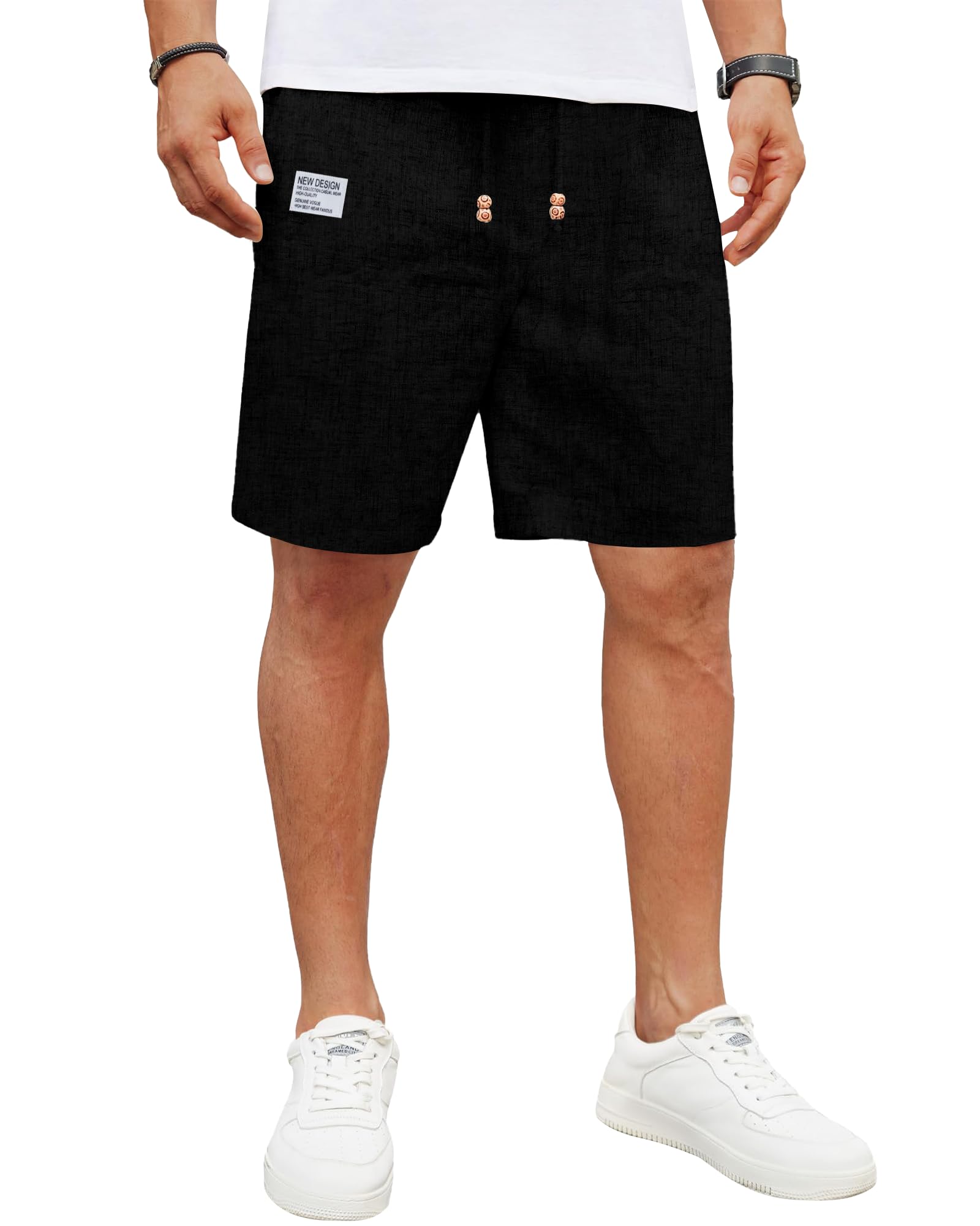 LVCBL Męskie szorty lniane, lekkie, przewiewne szorty letnie, jednokolorowe, luźny krój, krótkie spodnie rekreacyjne M-3XL
