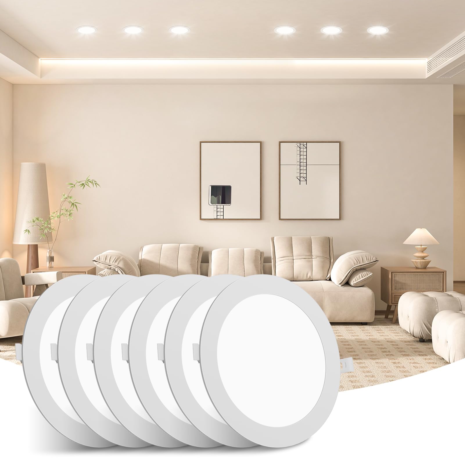 Litglobe LED Downlights for Ceiling 18W 6 Pack,4500K Neutral White Recessed Ceiling Lights,1620LM Ultra Slim Spot Lights,Cutout Φ205mm Round Spotlights for Bathroom Bedroom Kitchen Living Room
