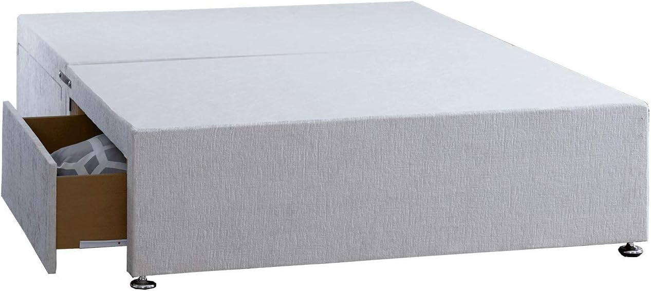 ComfoRest, Bedding & Upholstery Innovation Leader Comfort24 4FT6 Divan Double Bed Base with Drawers in Chenille Fabric (2 Drawers + 4FT6 Double Divan Bed Base Only, No Headboard), Silver