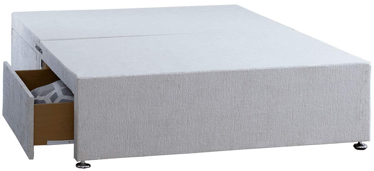 ComfoRest, Bedding & Upholstery Innovation Leader Comfort24 4FT6 Divan Double Bed Base with Drawers in Chenille Fabric (2 Drawers + 4FT6 Double Divan Bed Base Only, No Headboard), Silver