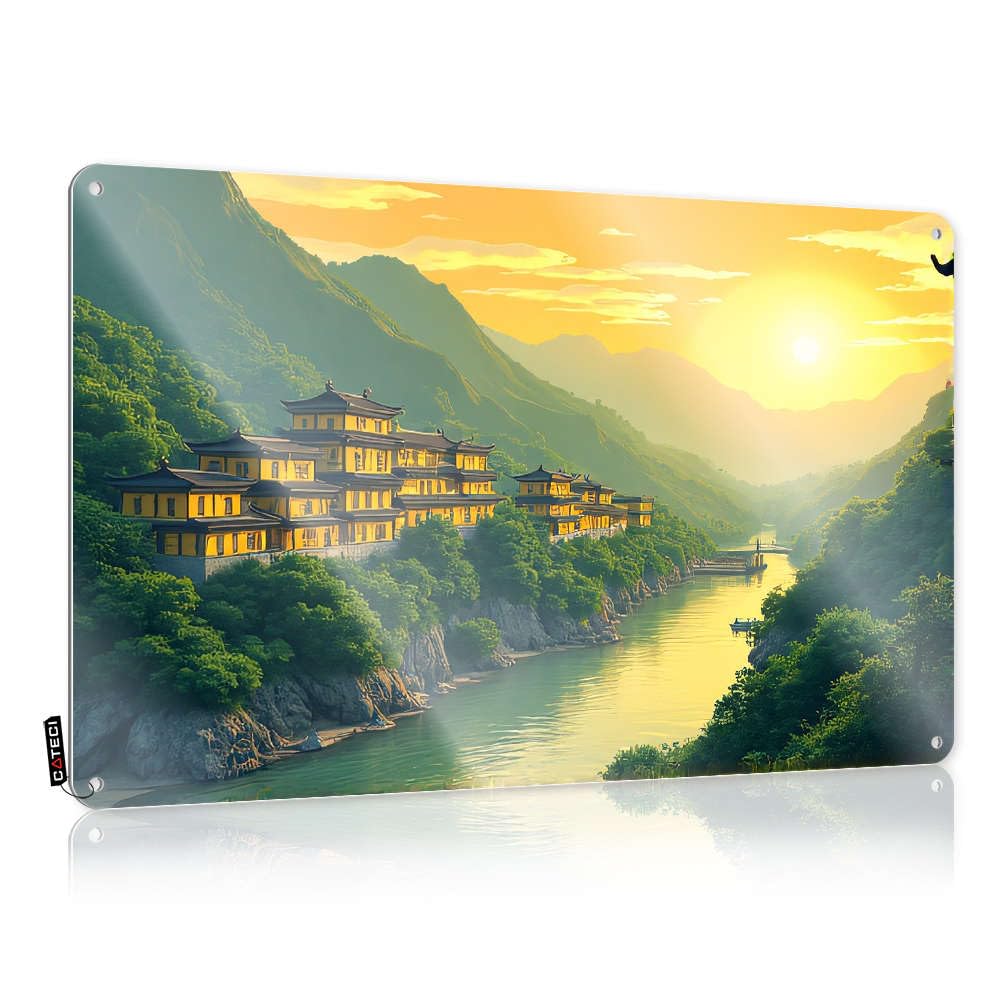 Golden Temple By The River At Sunset. Vintage Wall Decor Decore | Unique Gift For Mechanic Decorative Wall Art(20X30CM)
