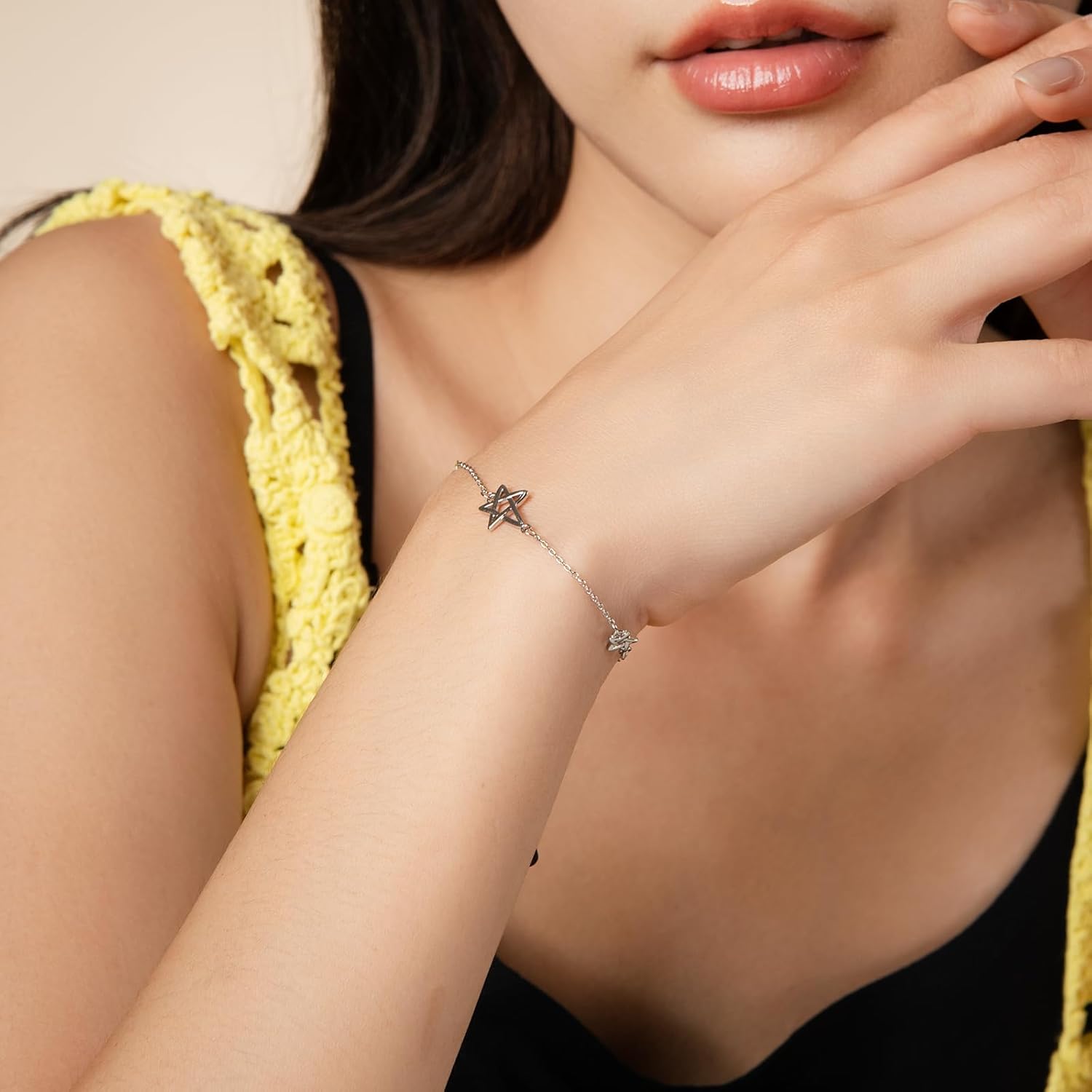 925 Sterling Silver Star Charm Bracelet for Women with Three Star Adjustable Y2K Link Bracelet for Celestial Jewelry - Image 2