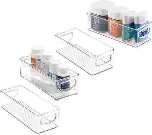 mDesign Contenedores de almacenamiento de baño pequeños de plástico con asas para organización en armario, armario, armario o estante de armario,