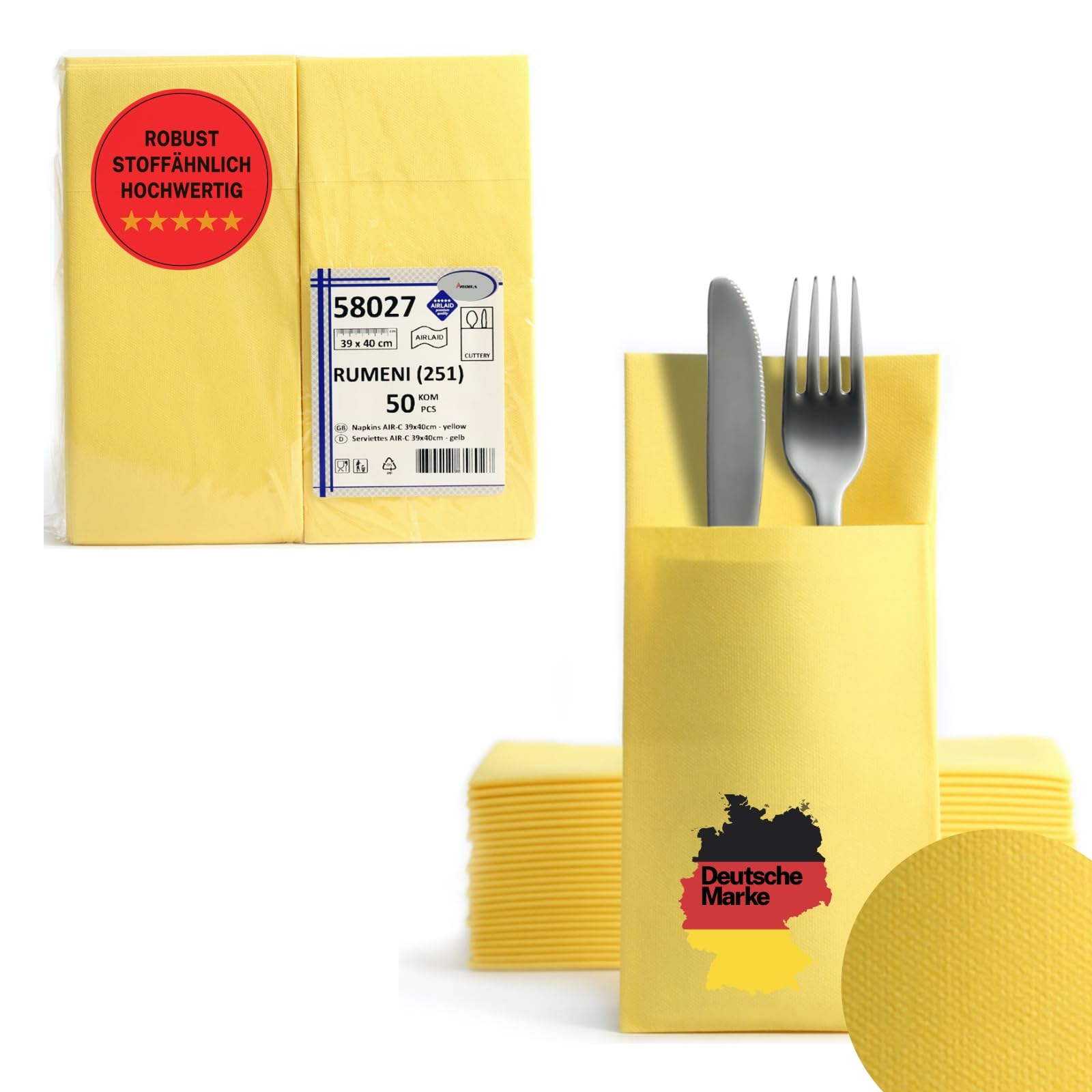 AROBA 800 servilletas de cubiertos Airlaid preplegadas, 39 x 40 cm, bolsas desechables similares a la tela, con servilleta, resistentes y especialmente absorbentes, para catering, eventos, hotel y
