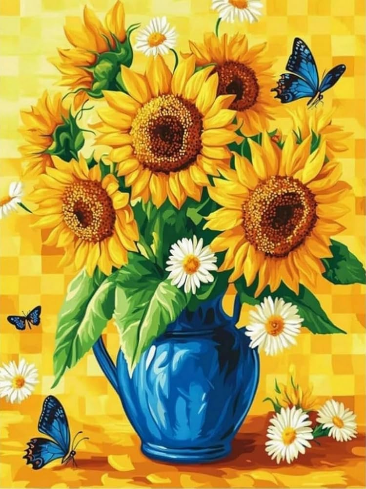 Renqidian Stamped Cross Stitch Kits for Adults Sunflowers 11CT Beginner Embroidery Kit DIY Advanced Handmade Crafts Home Decor (40x50 cm)