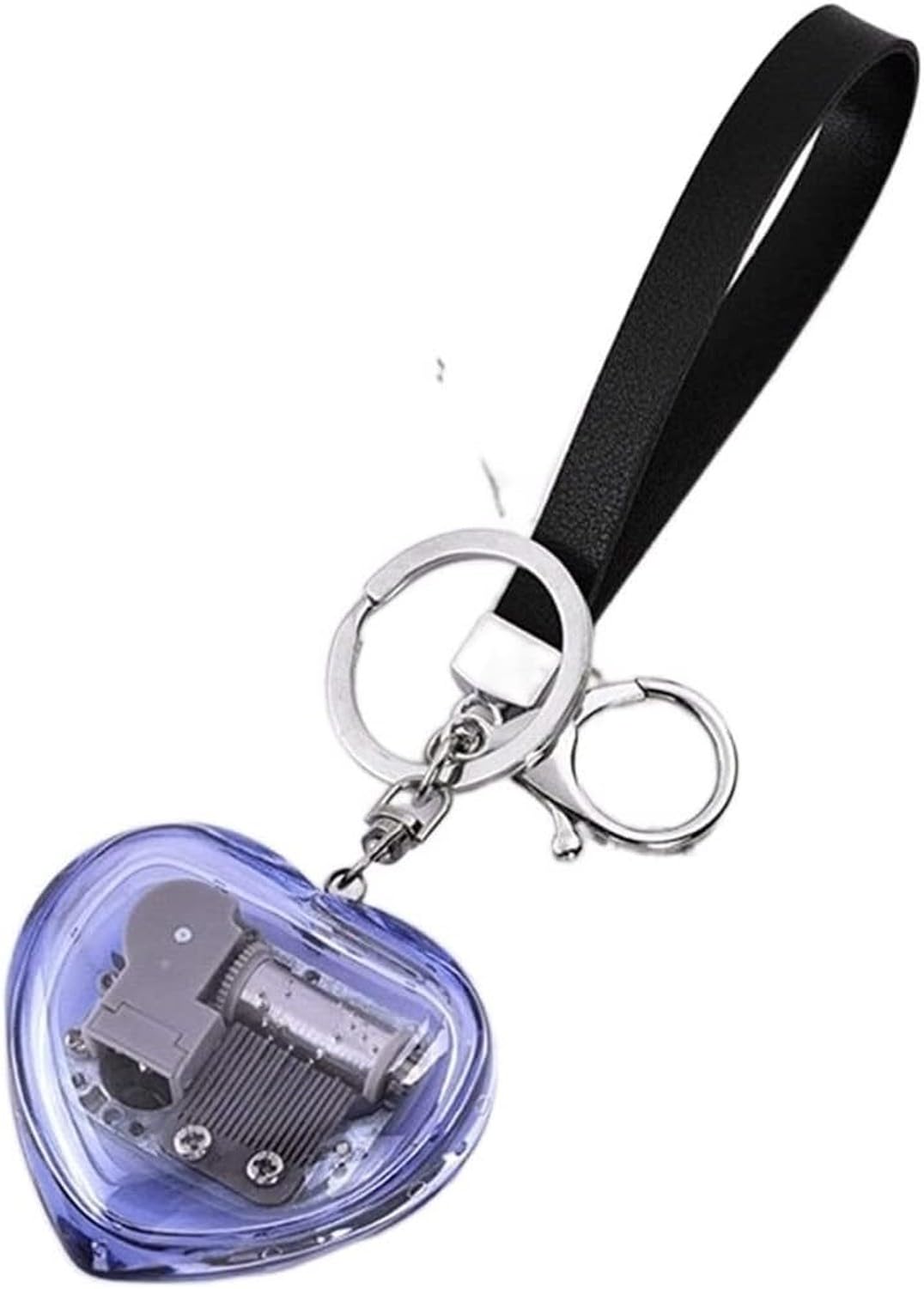 XIUNYIE 18 Note Acrylic Heart Shaped Music Box Keychain with Hand Strap Clear Decorative Musical Keepsake Pendant wind-up mechanical miniature, C, 2.1x2.2x1in