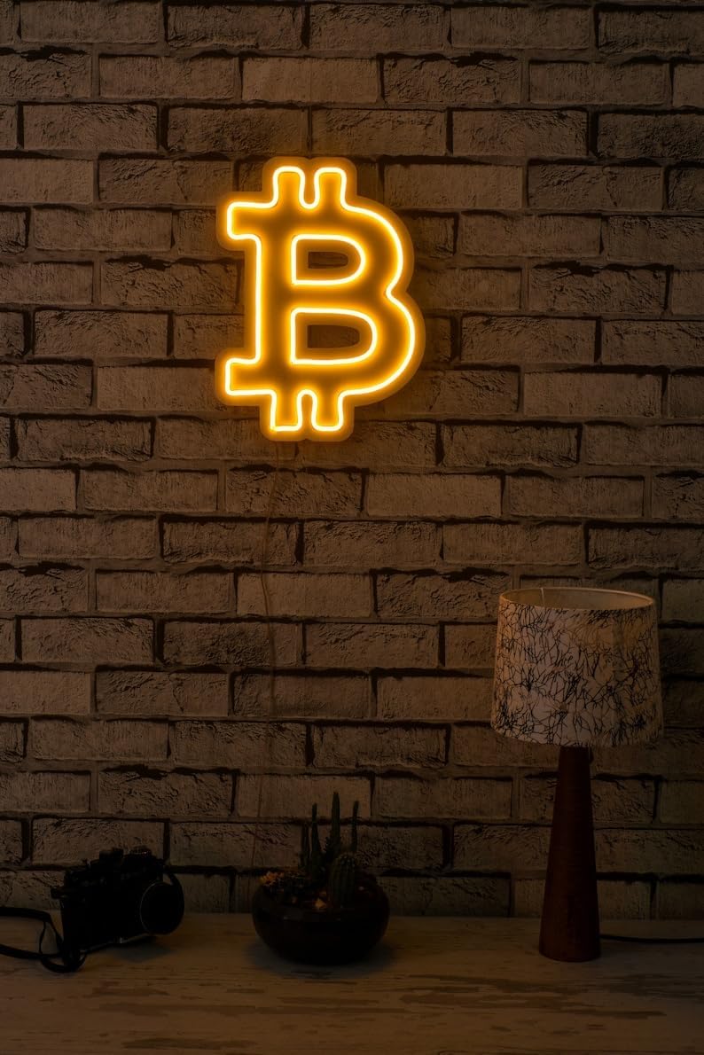 Hyggeria Bitcoin Neon Sign, Handmade Bitcoin Led Neon Yellow Light Bitcoin Neon for Wall Décor for Gaming Room Bedroom Living Room Office Cafe Bar Christmas Wedding Party Gaming Room Accessories