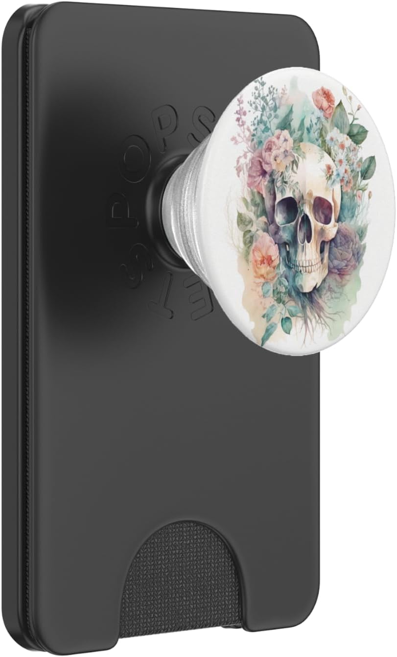 Cute Skull Watercolor Flower Gothic Aesthetic Alt Artsy PopSockets PopWallet for MagSafe