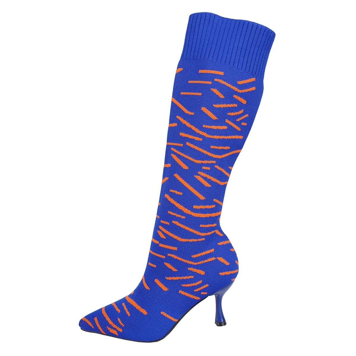 Sexy Camo Tall Boots for Women Pointed Toe Stiletto Heel Wide-calf Pull On Cowgirl Boots Stretchy Knit Open
