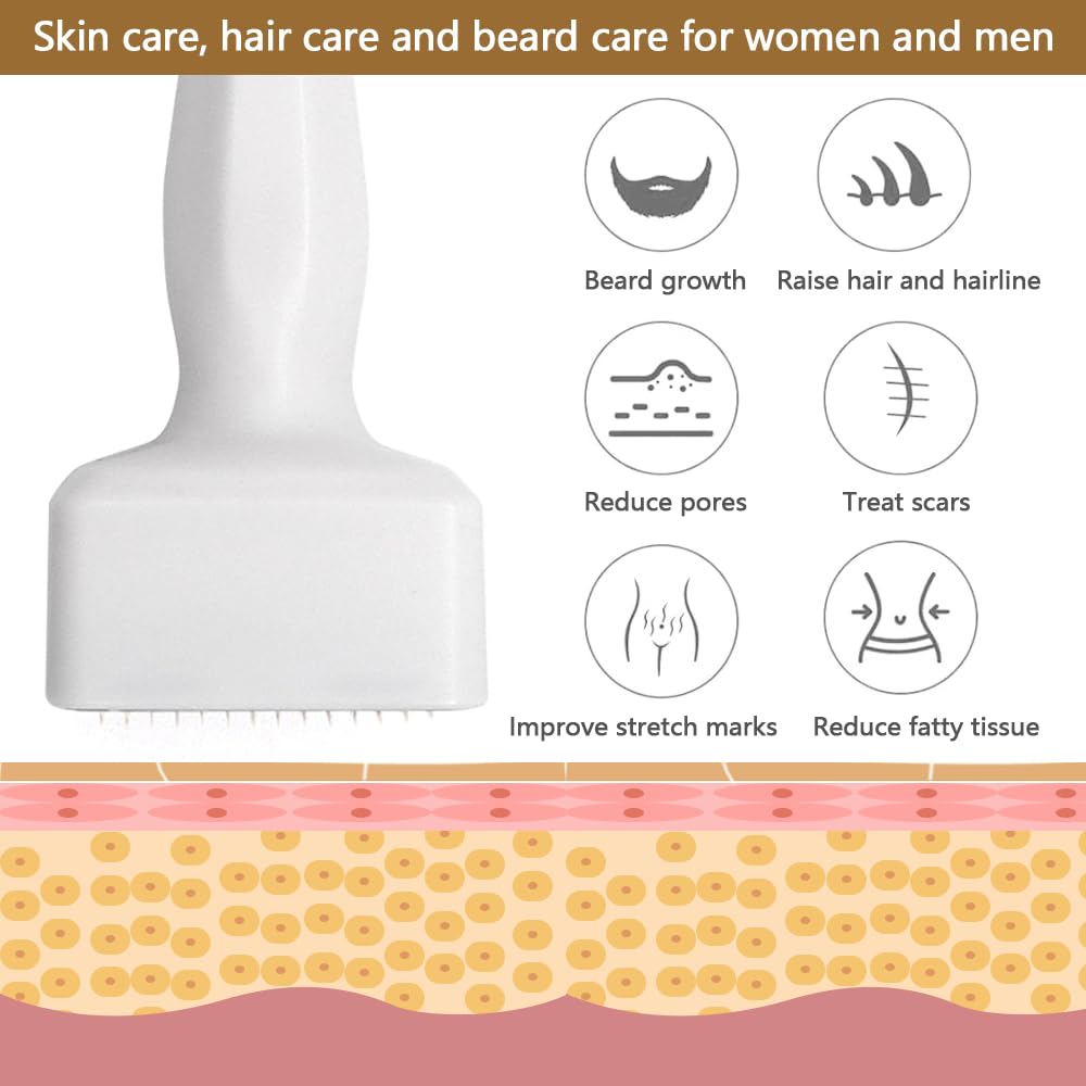Derma Stamp, Aoyswuz Microneedle Derma Rullo Regolabile 140 Titanio Aghi Timbro Microneedling per Crescita dei Capelli Cura Della Pelle dei Viso