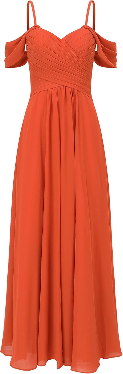 Skycity Women's Long Off Shoulder A Line Chiffon Wedding Bridesmaid Dresses 2025 with Pockets Z001