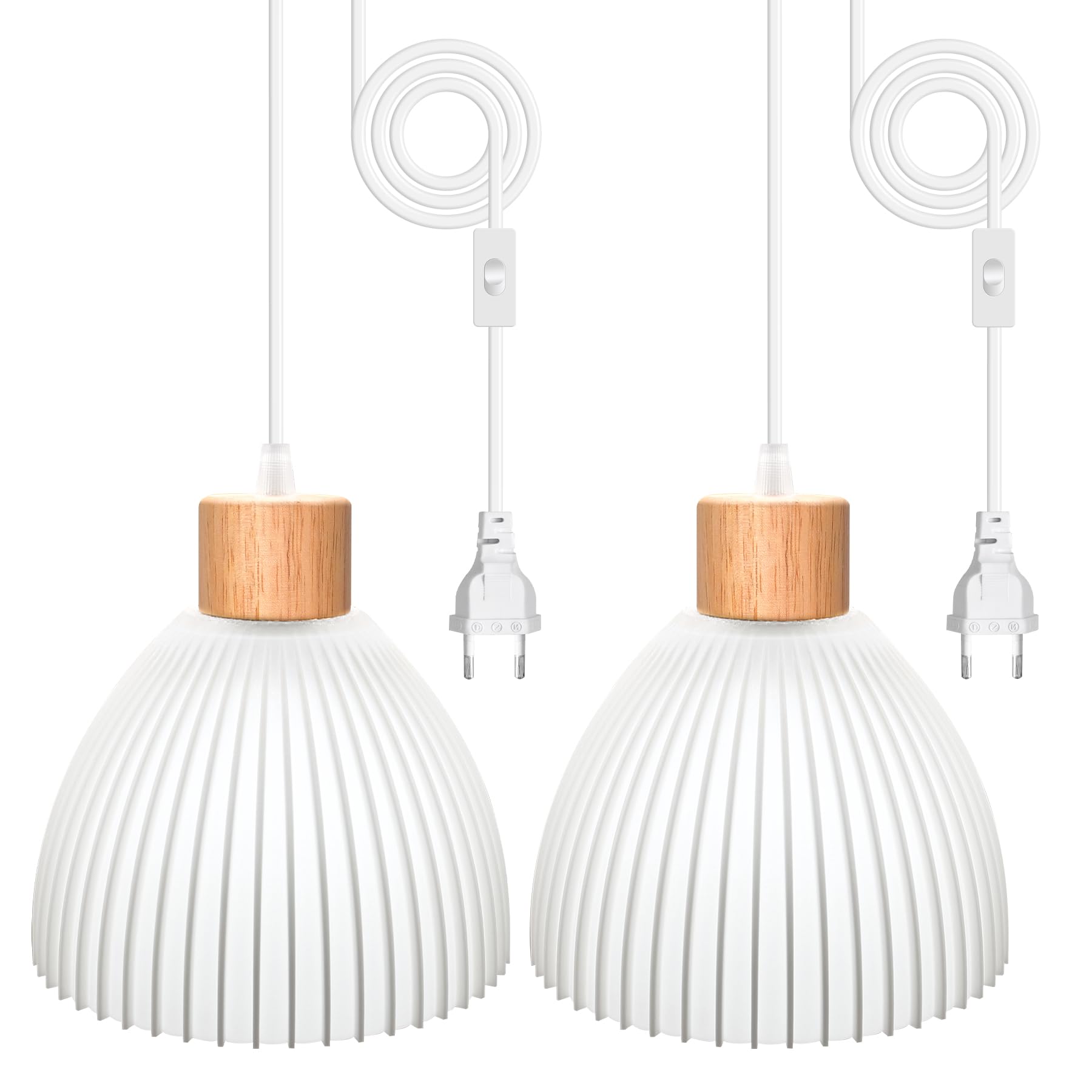 WPQIUZS 3D Gedruckter Hängelampe Kit mit Stecker 2 Stück, Lampenfassung E27 mit 500CM Kabel und 3D Streifen Lampenschirm, Pendelleuchte mit Stecker, Lampenkabel mit Schalter, Moderne Innenstil Licht