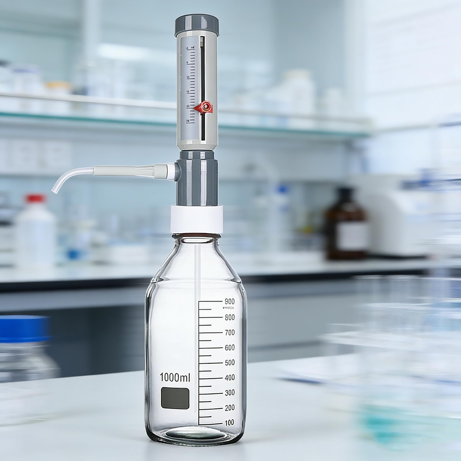 Pipetas de laboratorio ajustables con dispensador superior de botella, 0-25 ml para una dispensación precisa, fácil de usar para técnicos e investigadores de laboratorio, incluye botellas de reactivo