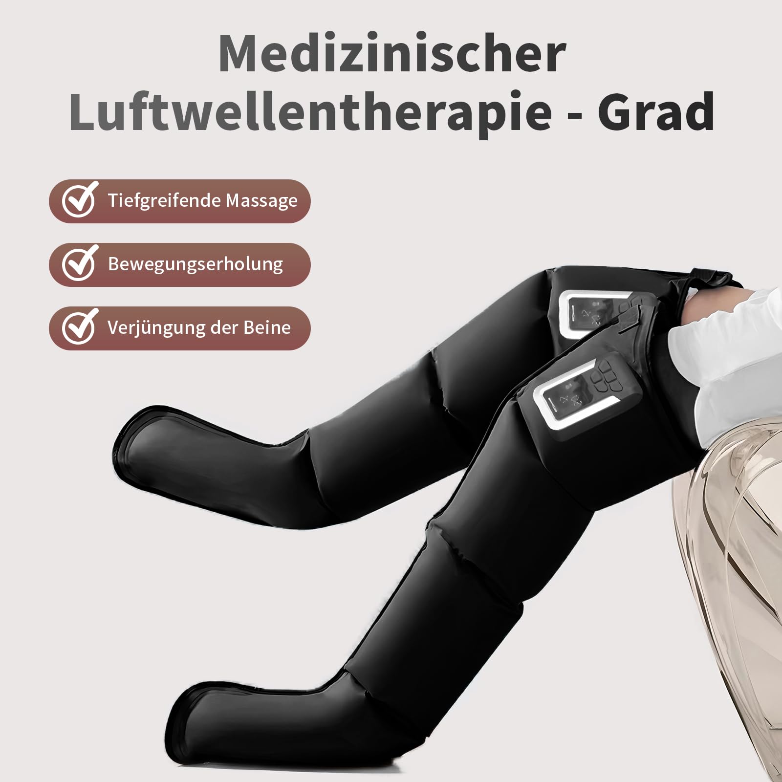 mono Kabellose Recovery Boot, einzelner Kompressionsstiefel für Muskelregeneration&Durchblutung, Druckwellen-Therapie (Sport/Regeneration/Lymphdrainage) (L-Beinumfang von 49-60 cm)