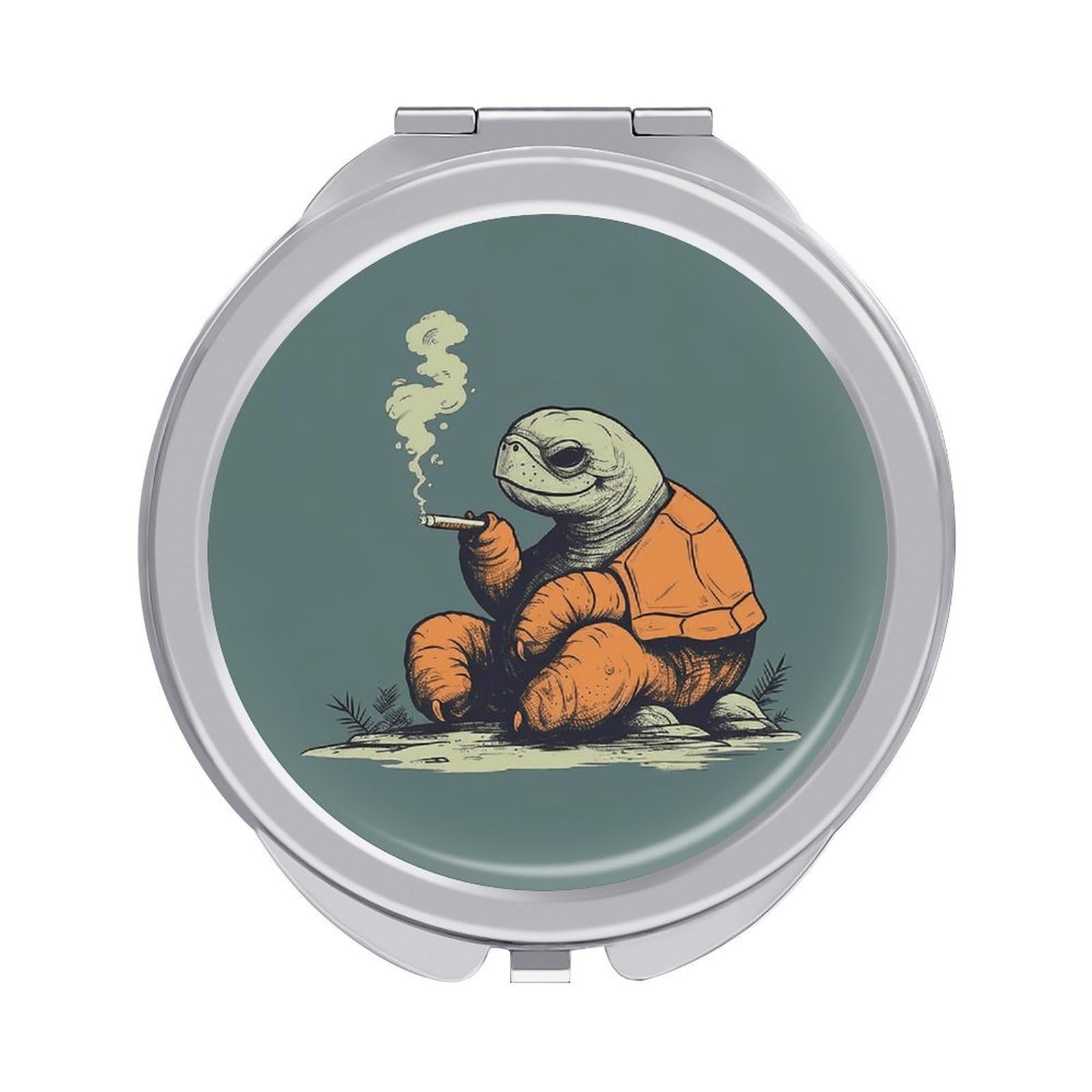JTREHY Smoking Turtle Makeup Mirror Portable Folding Mirror Compact Travel Mirrors 2-Sided Round Pocket Mirrors Cute Handheld Beauty Mirror for Handbag Purse for Women Gift