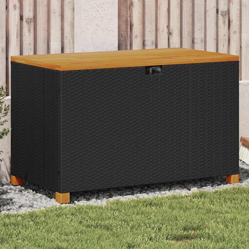vidaXL Boîte de Rangement de Jardin, Coffre à Outils avec Couvercle, Organisateur de Terrasse Patio, Moderne, Noir Résine Tressée Bois Acacia