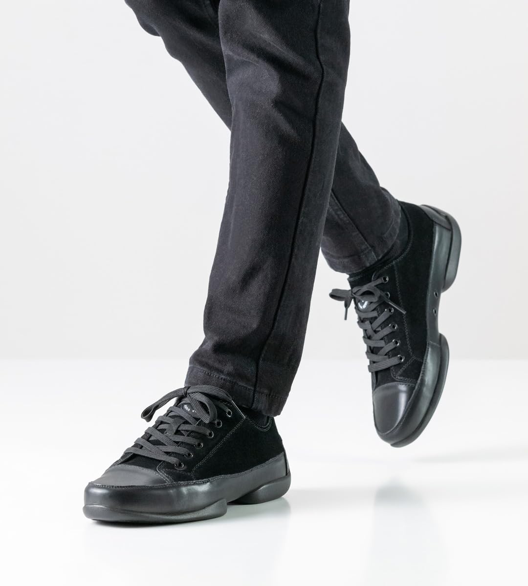Anna Kern Męskie sneakersy Dance 4005 – skóra welurowa/skóra czarna – podzielona podeszwa PU – szerokość normalna – wymienna wkładka – 1 cm obcas Sneaker