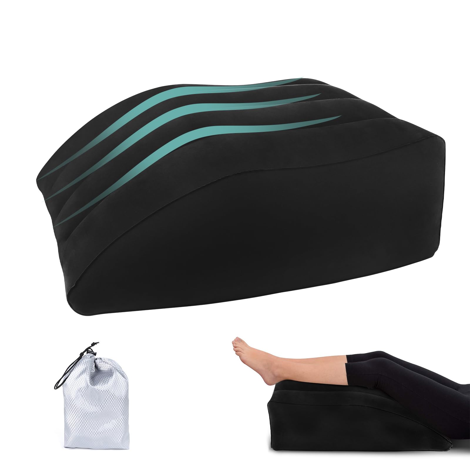Williyatt Almohada para Piernas, Cojín Cuña Elevar Piernas Cansadas, Mejora la Circulación, Cojín Piernas Dormir, Cuña Reposapiernas Confort（Ferroso） (Negro)