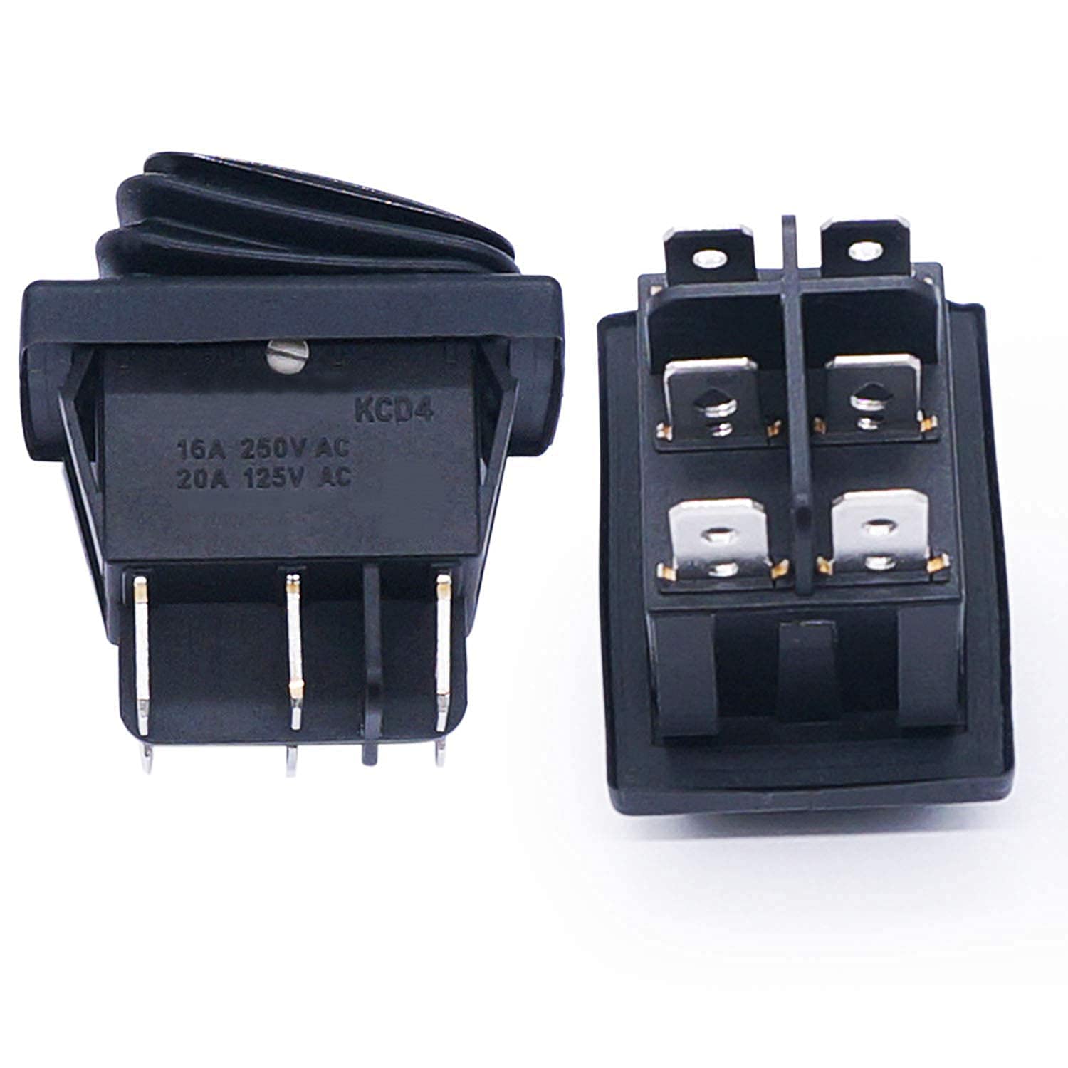 2 interruptores basculantes impermeables de 6 pines, encendido/apagado/encendido, 3 posiciones, negro, 250 V/16 A, 125 V/20 A, interruptor automático