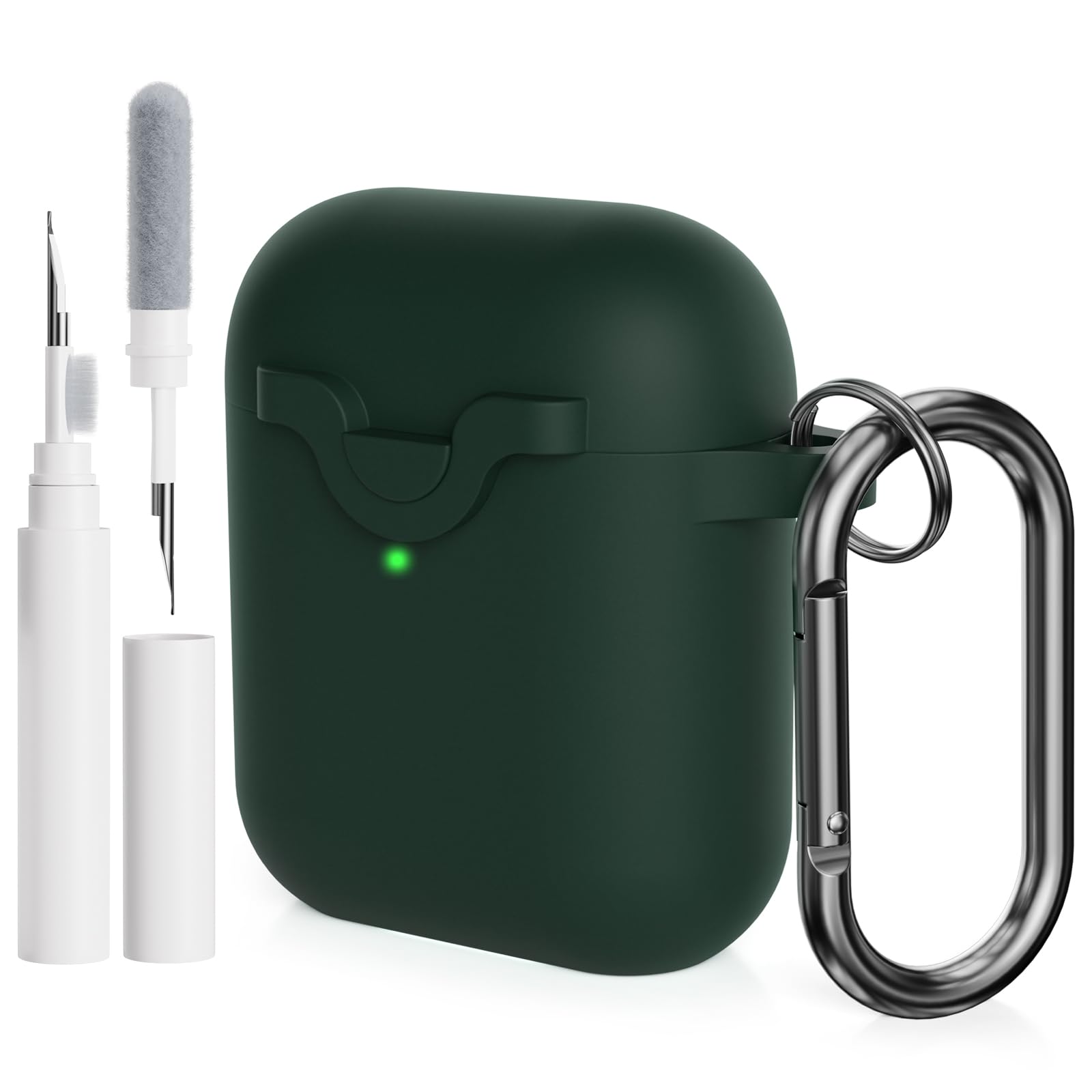 AOTUAO Compatible with AirPods 2&1 Case Cover with Cleaner Kit, Shock-Resistant Protective Silicone Case Cover for AirPods 2nd & 1st Generation With Snap Switch and Carabiner, Forest Green