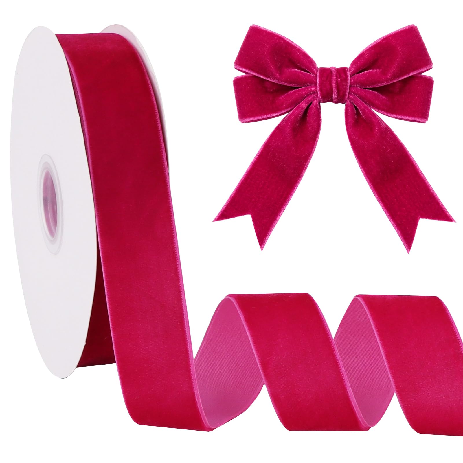 RIBBOOO Hot Pink Velvet Ribbon 2.5cm 9.14m Gift Wrapping Vintage Ribbon — image 1
