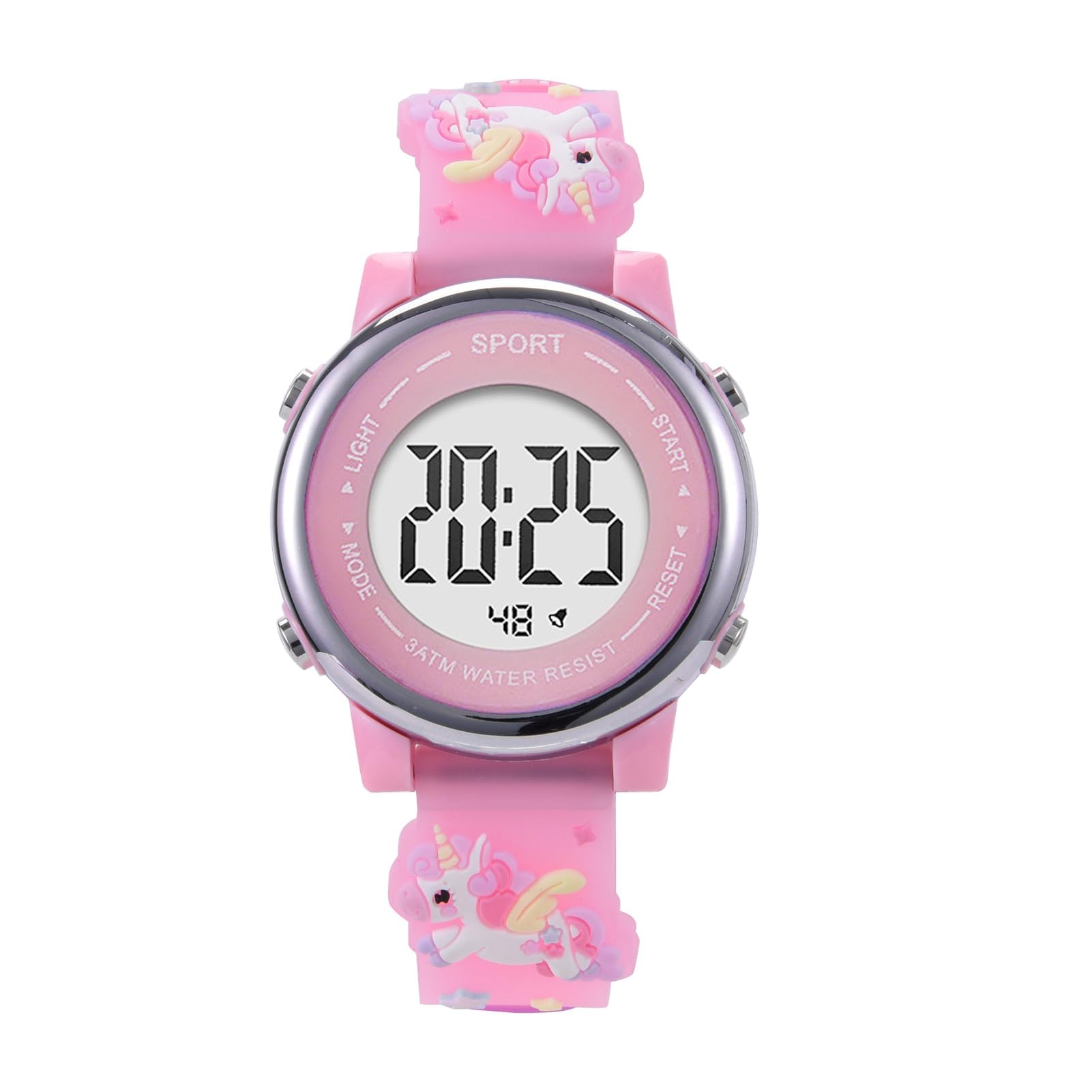 Reloj Infantil Digital Educativo de Silicona con Dibujos Animados 3D, Luz LED 7 Colores, Multifunción Regalo para Niñas 3-12 Años