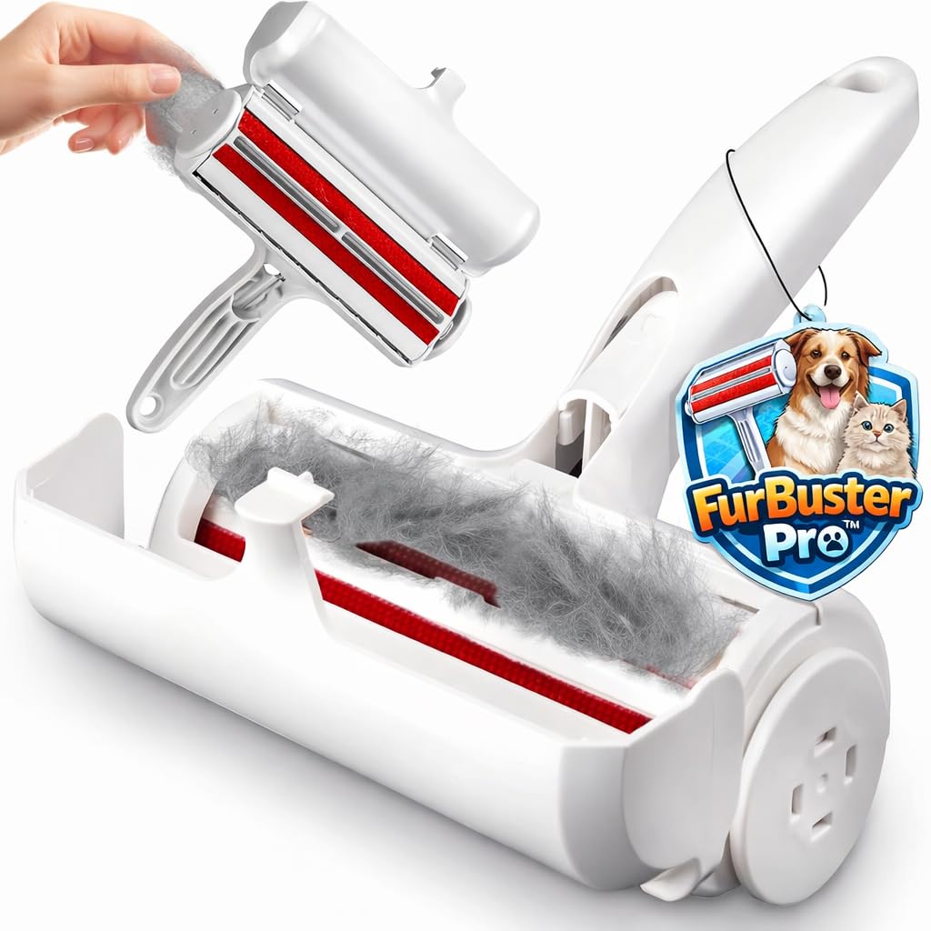 FurBuster Pro™ Roller Pet Hair Remover, Reusable Lint Roller for Dog & Cat Hair, No Adhesive, for Furniture, Couch, Carpet, Car Seats, Rugs & Bedding, Portable, Eco-Friendly, Original Size, Black