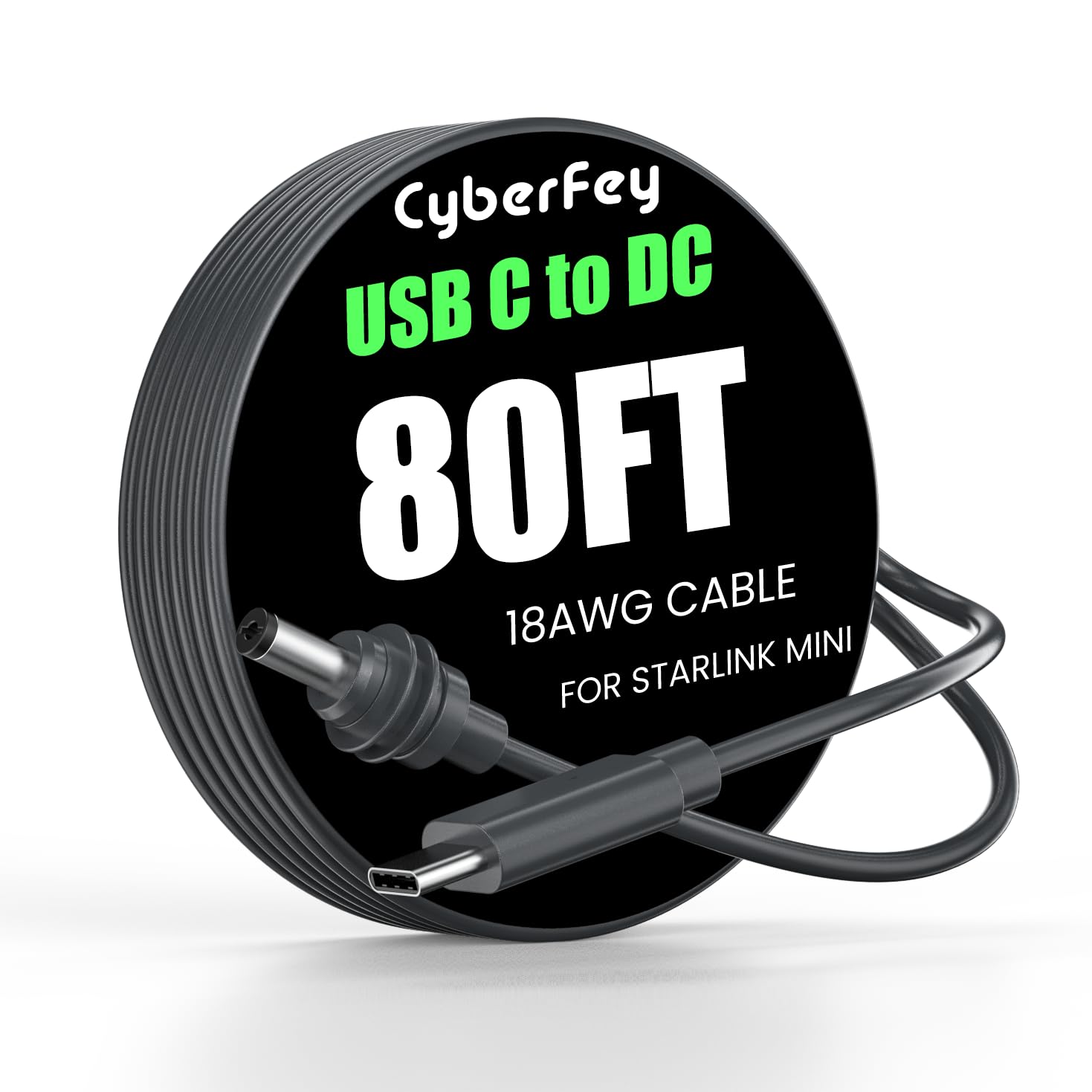 CyberFey Starlink Mini Cable 80FT - 18AWG Waterproof Starlink Mini USB C Cable, Works with 100W+ PD Source