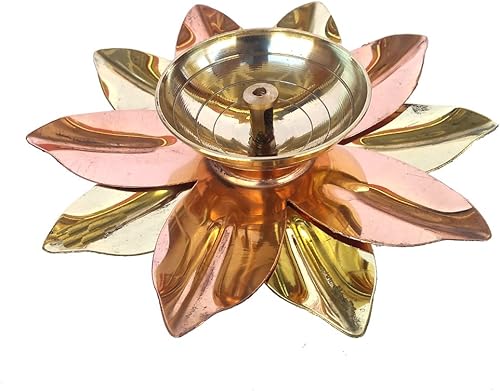 Miniatura 2 de Latón puro y cobre Kamal Lotus forma de flor Diya Puja lámpara hindú Pooja artículo Diyas Deepak lámpara de aceite 6 a 4 pulgadas (5 pulgadas)